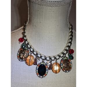Vintage Rhinestone Bib Necklace Colorful Chandelier Statement Egyptian Revival
